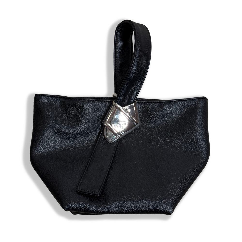 Merit‎ X Brandon Maxwell Bag Black Faux Leather Mini Handbag Metal Knot Purse